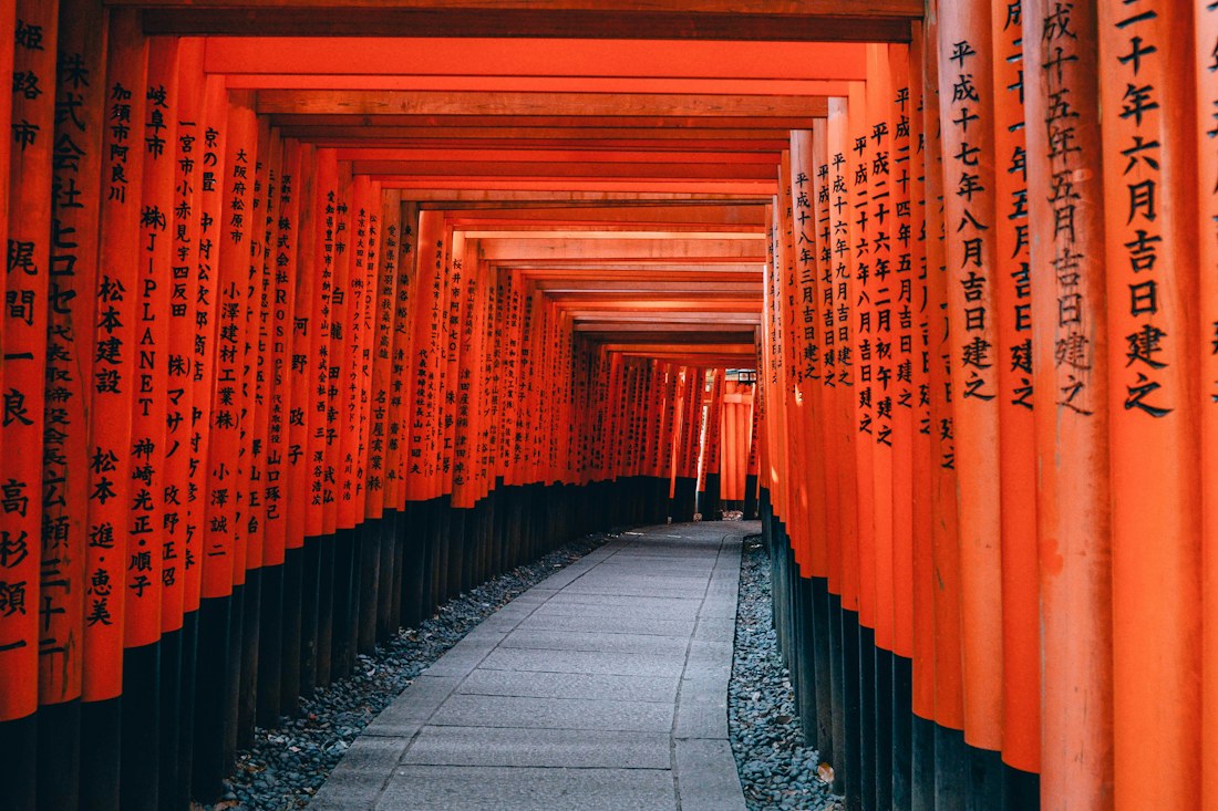 Camino de torii rojos en Japón